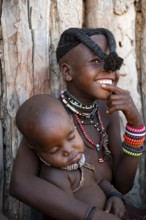 Portrait, girl, Himba children, traditional Himba village, Kaokoveld, Kunene, Namibia