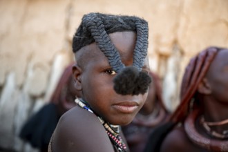 Portrait, Himba girl, traditional Himba village, Kaokoveld, Kunene, Namibia