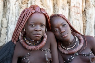 Portrait, Two Himba Women, Traditional Himba Village, Kaokoveld, Kunene, Namibia