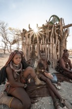 Old and young woman, Himba woman, traditional Himba village, Kaokoveld, Kunene, Namibia