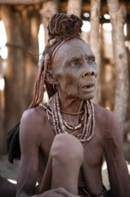Old woman, Himba woman, traditional Himba village, Kaokoveld, Kunene, Namibia