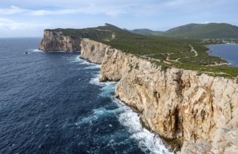 View of steep cliffs by the sea, coastal landscape, cliffs on the Capo Caccia headland, Alghero,