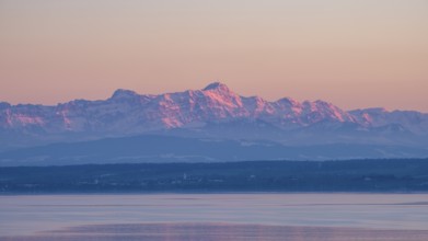 The Appenzell Alps, illuminated by the setting sun with the 2502 meter high SÃ¤ntis, in front of