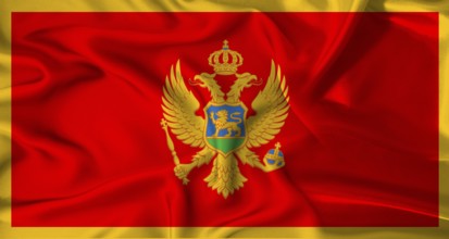 Realistic Montenegro flag waving. Close up of flag of Montenegro with cloth texture