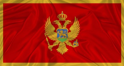 Montenegrin flag with fabric texture. Realistic flag of Montenegro waving, National flag