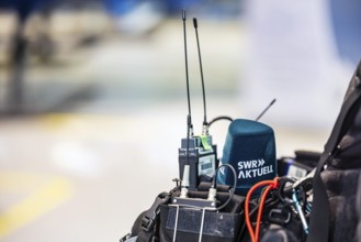 Symbolic photo media. Microphone of a SÃ¼dwestrunfunk reporter from the SWR Aktuell editorial team