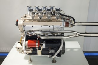 An M10 SOHC in-line four-cylinder petrol engine from car manufacturer BMW, on display at the BMW