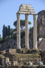 Remaining three pillars of Dioscuri Temple Temple of Castor and Pollux, Roman Forum, Rome, Lazio,