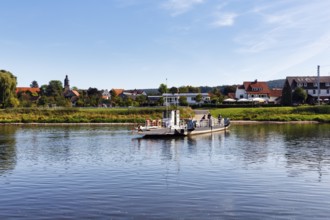 Weser ferry from Hemeln to Veckerhagen, yaw rope ferry, environmentally friendly, Verhagen, Hesse,