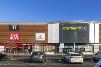 Chain restaurants modern leisure development buildings, Cardinal Park, Ipswich town centre,