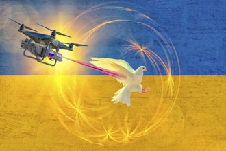 Symbolic image, Putin and Ukraine war, Russian drones attack Ukraine and EU, sabotage by Russia,
