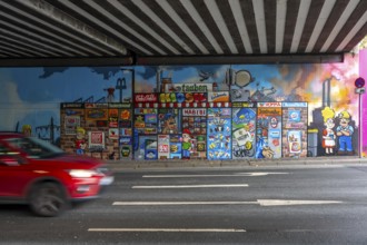 Huge street art pictures in a road tunnel in Gelsenkirchen, the approximately 120 meter long