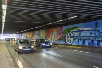 Huge street art pictures in a road tunnel in Gelsenkirchen, the approximately 120 meter long