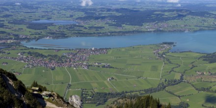 Panorama from Tegelberg, 1881m, on Schwangau, Waltenhofen, Hopfensee and Forggensee, OstallgÃ¤u,
