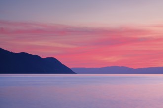 Colorful sunset over Lake Geneva, near Montreux, Canton of Vaud, . switzerland