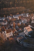 Small-scale view of a charming village with half-timbered houses in the evening light,