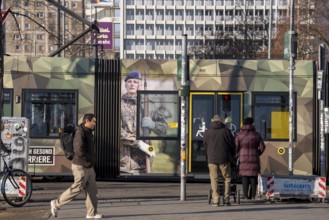 Streetcar on AlexanderstraÃŸe in Berlin, advertising for the Bundeswehr, personnel advertising,