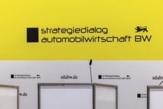 Annual event on the BW Automotive Industry Strategy Dialogue (SDA) in Stuttgart. Stage with logo