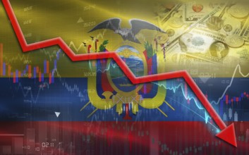 Ecuador financial fall on economy market. Ecuadorian financial crisis on economic graph