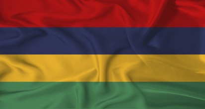Realistic Mauritius flag waving. Close up of flag of Mauritius with cloth texture