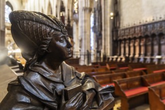 The choir stalls in Ulm Minster by Jörg Syrlin the Younger with impressive carvings. interior view.