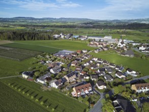 View of the village with the Oberdorf quarter and the Catholic parish church of the Nativity of the