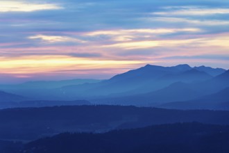 View of the Jura foothills from the Gisliflue, in the light of dusk, Talheim, Canton, Aargau,