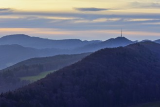 View from the Gisliflue of the Jurassic foothills of Wasserfluh, in the light of twilight, Talheim,