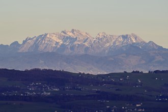 View from Horben of the Alpstein Mountains with the SÃ¤ntis, Beinwil-Freiamt, Canton, Aargau,