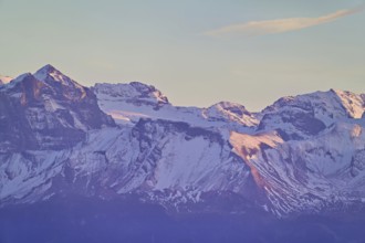 Snow-covered Central Switzerland Alps in evening light, Canton, Obwalden, Switzerland