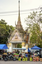 Food stand in front of a temple, Prachuap Khiri Khan, Prachuap Khiri Khan Province, Central