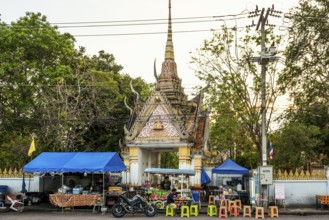 Food stand in front of a temple, Prachuap Khiri Khan, Prachuap Khiri Khan Province, Central