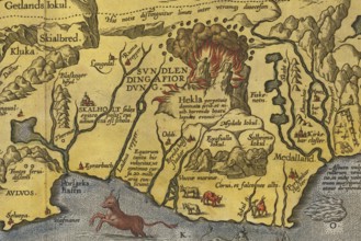 One of the most famous island maps from the Renaissance, Islandia, hand-colored copper engraving by