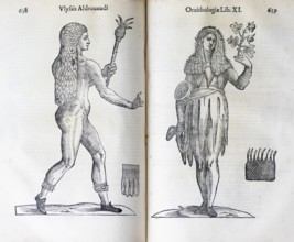 Woodcut, Regina insulae floridae, Queen of the Islands of Flowers, woman with flower in her hand