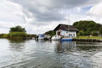 Ferry house, Baaber Bollwerk, natural harbor, sailboats, Baabe, Mönchgut-Granitz, RÃ¼gen, Germany