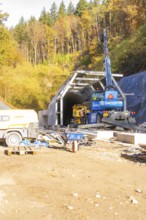 Construction work on a tunnel in an autumn forest landscape, Hermann Hesse Railway bat tunnel