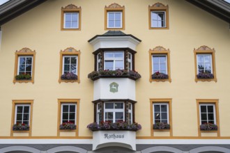 Facade of City Hall, Lenggries, Upper Bavaria, Bavaria, Germany