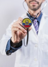 Ecuador health and medical insurance concept. Ecuador healthcare system, doctor holding stethoscope