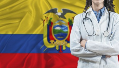 Medical professional on Ecuador flag. Healthcare and wellness in Ecuador, Concept