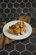 A mouthwatering mushroom sandwich topped with honey mushrooms, enoki mushrooms, and champignon