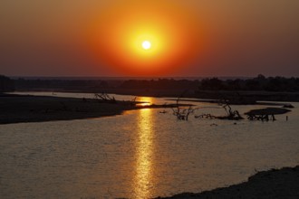 South Luangwa River at sunset dry season Zambia