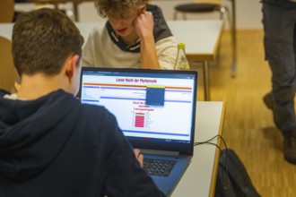 Young people learn mathematics with a laptop in a classroom, Jugend Forschungszentrum Nagold, Calw