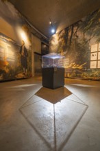 Illuminated exhibition room with historical and modern elements, Amazonia exhibition, Gasometer,