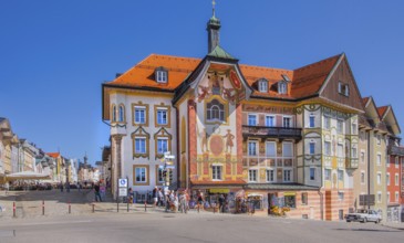 Marienstift or Krugledererhaus at the beginning of MarktstraÃŸe, Bad Tölz. Isartal, Upper Bavaria,