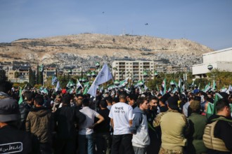 Damascus, Syria. November 28, 2025: Thousands of Syrians gather in Umayyad Square in central