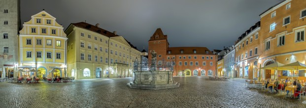 Haidplatz panorama illuminates Regensburg Germany