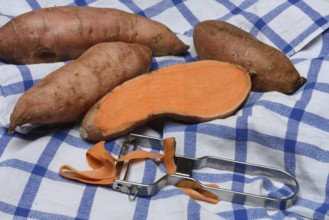 Sweet potatoes with potato peeler, Ipomoea batatas