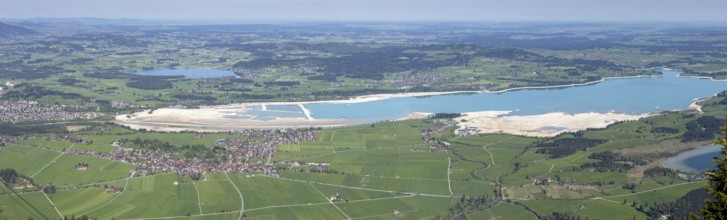 Panorama in spring from Tegelberg, 1881m, of Schwangau, Waltenhofen, Hopfensee and the partly still