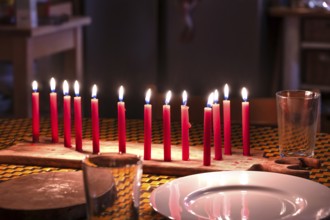 Thirteen burning red candles for a birthday, Othenstorf, Mecklenburg-Western Pomerania, Germany