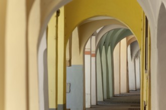 Unique arcades in Budweis South Bohemia, Czech Republic